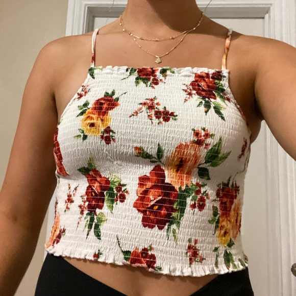 White floral smocked halter top - Picture 2 of 3